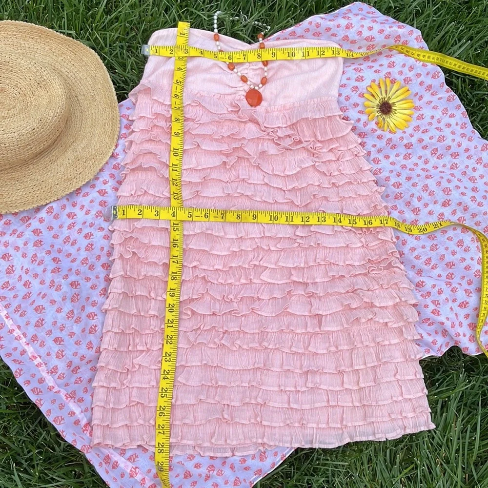 🌺 BOUTIQUE; Feminine & Flirty “BARBIE” Cotton Peach Ruffle Dress in Misses XS! - Picture 4 of 6
